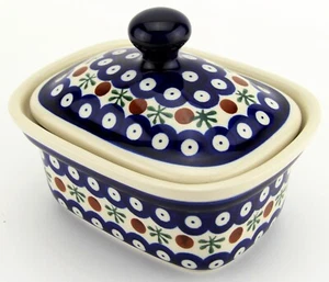 Polish Pottery Butter Tub 2 Cups Capacity Zaklady Boleslawiec in Nature Pattern - Picture 1 of 3