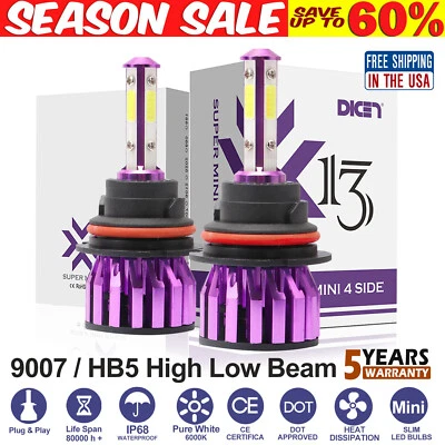 9007 HB5 LED Headlight Kit Hi/Lo Beam 3800W 192000LM Car Bulbs 6500K White 4Side Foto 1 de 4