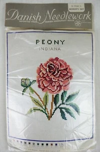 1965 American Handicrafts PEONY Indiana State Flower Pillow Cross Stitch Kit - Picture 1 of 5