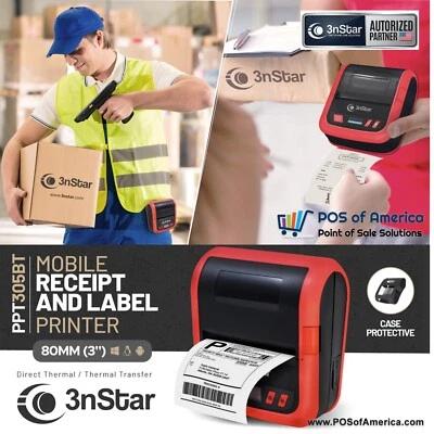 3nStar 80mm (3") Mobile Receipt and Label Printer Bluetooth (PPT305BT) Android - Image 1 of 4