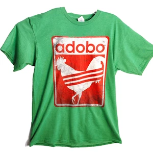 Adobo Graphic Print Adidas Rooster Parody Adult T-Shirt Size Large Green - Picture 1 of 6