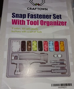 Craftown Snap Fastener Set With Tool Organizer 9 Colors 100 Sets Plastic Buttons - Picture 1 of 3