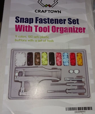Craftown Snap Fastener Set With Tool Organizer 9 Colors 100 Sets Plastic Buttons - Image 1 of 3