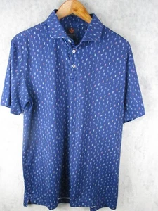 Donald Ross Sport Polo Shirt Men Size M Blue Cocktail Print Wicking Golfcrest - Picture 1 of 14