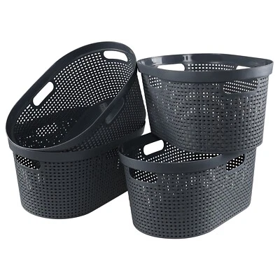 4 Pack Laundry Basket with Cutout Handles 40 L Plastic Hampers for Laundry, Grey - Image 1 of 4
