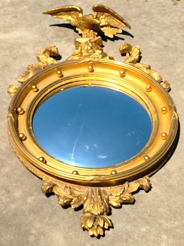 Antique Eagle Federal Gold Guilt Wood Convex Mirror 42"x24" Cover
