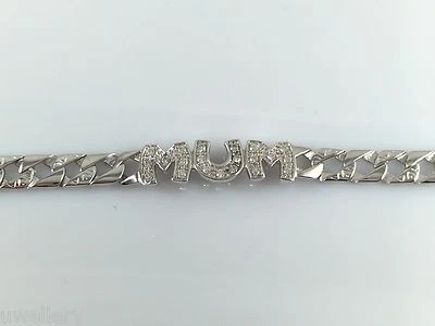 Brazalete de plata de ley 925 sólido para mamá cadena diamante 7,5" con sello Foto 1 de 4
