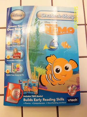 VTECH CREAT A STORY DISNEY PIXAR FINDING NEMO 2 BOOKS AND CART EDUCATIONAL NEW - Image 1 of 4