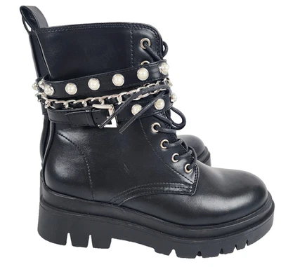 Women Ankle Boots Platform Side Zipper Metal Chain Punk Style Combat Boots 5.5 - Image 1 of 4