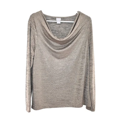 Chico's 2圆领衬衫上衣女式大号金色珠光氨纶弹力 — 第 1/4 张图片