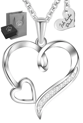 925 Silber Herzkette Kette mit Herz Geschenk für Frauen Damen Freundin Mutter - Bild 1 von 4