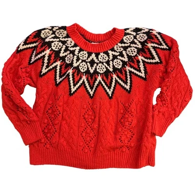 Suéter Lucky Brand Fair Isle Yugo Tejido con Cable XXL Rojo Pullover Nórdico Foto 1 de 4