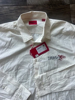 Hugo Boss Mens Slim LS Button Down Shirt Flame Logo 100% Cotton NWT Size Medium - Image 1 of 4