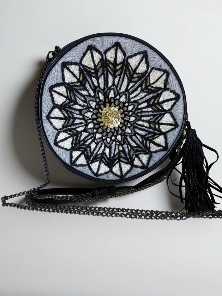 Bolso Bandolera/Cartera Circular JASPER & JEERA Negro/Gris Flor Cosida con Lentejuelas Foto 1 de 4