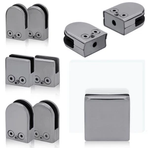 Glass Holder Clamp Flat Pipe Fixing Railing Shower 6mm 10mm 12mm Stainless Steel - Picture 1 of 17