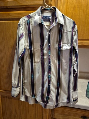 Vtg Wrangler PEARL SNAP shirt AZTEC long sleeve men western 15.5-34 Long Tails - Image 1 of 4