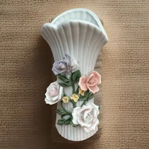 Art Nouveau Barbotine Bud Vase Floral Hand Made Majolica Scalloped Floral Relief - Picture 1 of 7