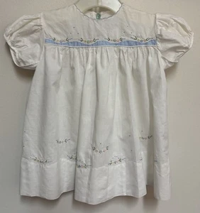 Vintage Dress Embroidered Floral Baby Size 12 Months Made In Madeira Portugal - Picture 1 of 8