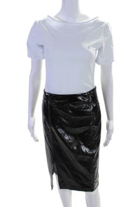David Lerner Womens Back Zip Knee Length Faux Leather Pencil Skirt Black Small - Picture 1 of 5