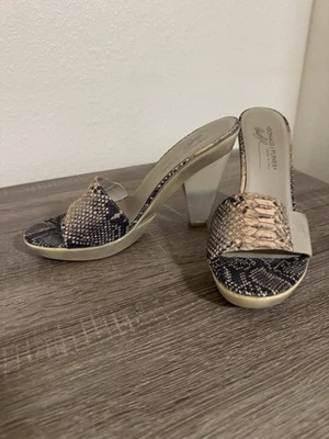 Donald J Pliner Women's Tan and Black Snakeskin Leather Open-Toe Slide Heels 9.5 - Image 1 of 2