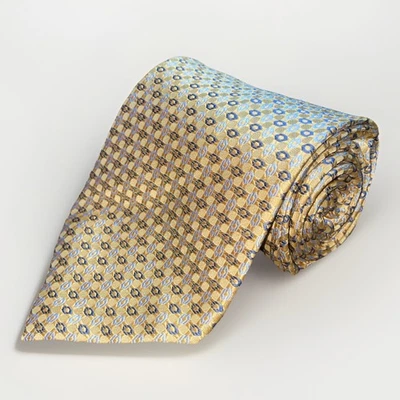 Claiborne Yellow Gold Luxury Geometric Hand Made 100% Silk Men’s Neck Tie - Image 1 of 4