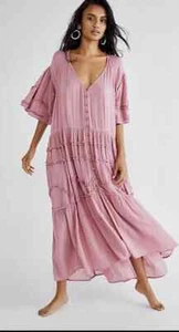 Free People Orianna Tiered Ruffle Open Back Maxi Dress, Pink, X-Small, RRP $88 - Picture 1 of 3
