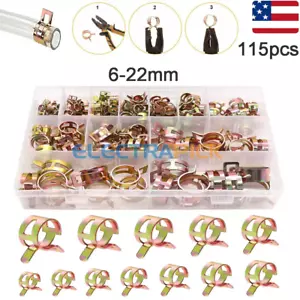 115PC Spring Hose Clamps Fastener Fuel Water Line Pipe Air Tube Clips Kit 6-22mm - Picture 1 of 10