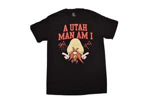 Looney Tunes Mens Yosemite Sam A Utah Man I Am University Utes Black Shirt New L - Picture 1 of 5