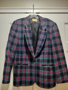 Pendleton Vintage 100% Schurwolle gefütterter Blazer Gr. 12 blau grün rot - Bild 1 von 4