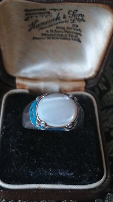 Anello vintage anni '50 in argento sterling smaltato con perle naturali misur... - Immagine 1 di 4