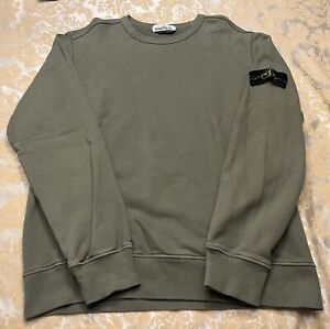 STONE ISLAND 100% Cotton Green Olive Sweatshirt Shoulder Logo Patch Men’s Large