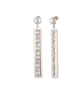 $55 Carolee faux Pearl CZ Embellished Resin Linear 3.25” Drop Earrings JV3 - Picture 1 of 1