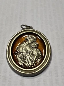 St Saint Anthony - SAINT OF MIRACLES - Pray for Us Gold-Tone Orange Enamel Medal - Picture 1 of 2