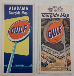 Lot of 2 Vintage Gulf Tourguide Road Maps ~ 1950's  - Picture 1 of 13
