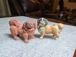 Lot 2 Pekingese Japanese Chin Shih Tzu Doggies Handpainted Figurines Ceramic - Picture 1 of 14