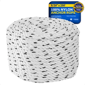 Boat Anchor Rope 9/16 inch x 250 ft - Marine Premium 3-Strand White Nylon - Imagen 1 de 8