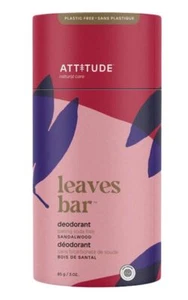 Plastic Free Deodorant Attitude Leaves Bar Vanilla Sandalwood 85g Delicate Skin - Picture 1 of 5