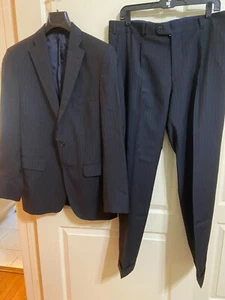 Berteil Paris Mens Pinstripe Black Jacket Pants Suit Size 52 US 42 - Picture 1 of 7