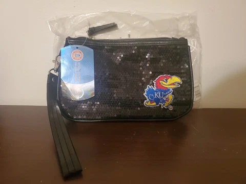 KU Kansas Jayhawks NCAA Team Concept One Stat Black Sequin Wristlet Clutch Bag Cover