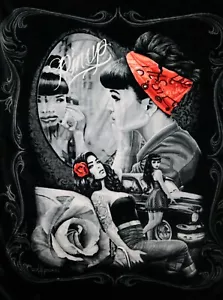 DGA Day of the Dead Rockabilly Rose Girl Pinup Thick Soft Queen Size Blanket - Picture 1 of 2