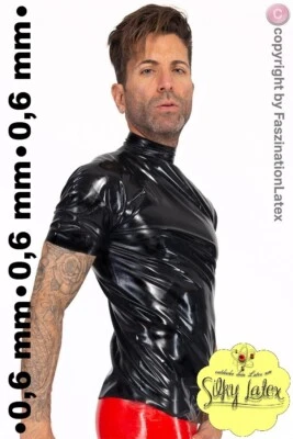 FASZINATIONLATEX Latex Shirt mit hohem Hals in 0,6 mm - CHLORIERT! - für IHN - SCHWARZ