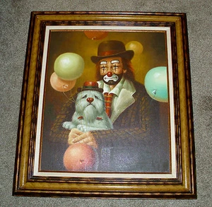 VINTAGE HOPPIN CLOWN AND DOG ON CANVAS OIL PAINTING FINEST EXAMPLE WITH/C.O.A.! - Picture 1 of 7