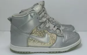 Nike Dunk High Metallic Silber Glitzer Damenschuhe Größe 7 Nike Swoosh kariert - Bild 1 von 7
