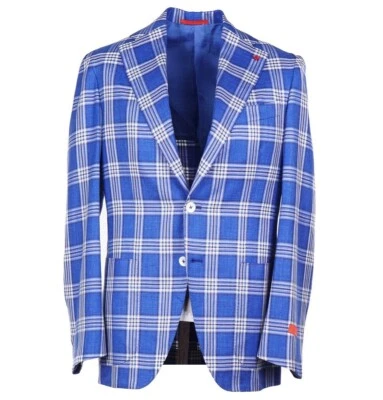 Isaia 'Marechiaro' Blue Check Wool-Silk-Linen Sport Coat 38R (Eu 48) NWT - Image 1 of 4