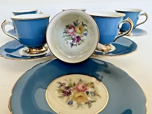 Set 6 Vintage KPM Royal Ivory Floral Turquoise Blue Demitasse Saucer 6 Pc #2 - Picture 1 of 18