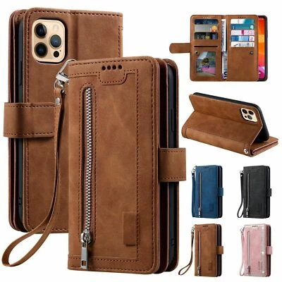 Zipper Leather Wallet Case For iPhone 16 15 17 Pro Max 14 13 12 11 Flip Cover - Image 1 of 4