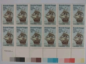 1984 20¢ Roanoke Voyages North Carolina 1584 U.S. History Block 12 MNH #2093 - Picture 1 of 2
