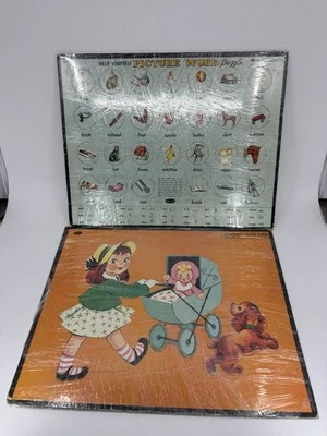 Lot Of 2 Vintage Whitman Puzzles Frame Tray 1956-58 Picture Wood & Girl With Dog - Image 1 of 4