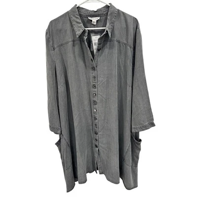 Coldwater Creek Washed Grey Tencel Lyocell Button Front Shirt Dress 2X Pockets - Image 1 of 4