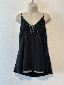 Vintage 90s Black Tank Crochet Butterfly Sequins Bead Fairycore Whimsigoth 2XL - Picture 1 of 6